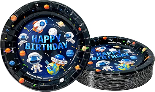 Party_Planner Outer Space Themed Party Supplies Galaxy Birthday Party Decorations (Cake Plates 7" 16 Count)