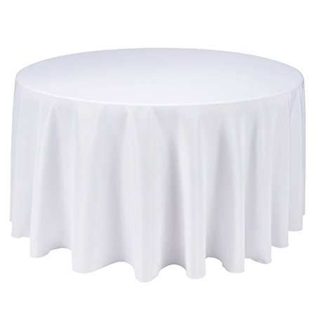 Remedios 132-inch Round Polyester Tablecloth Table Cover - Wedding Restaurant Party Banquet Decoration, White