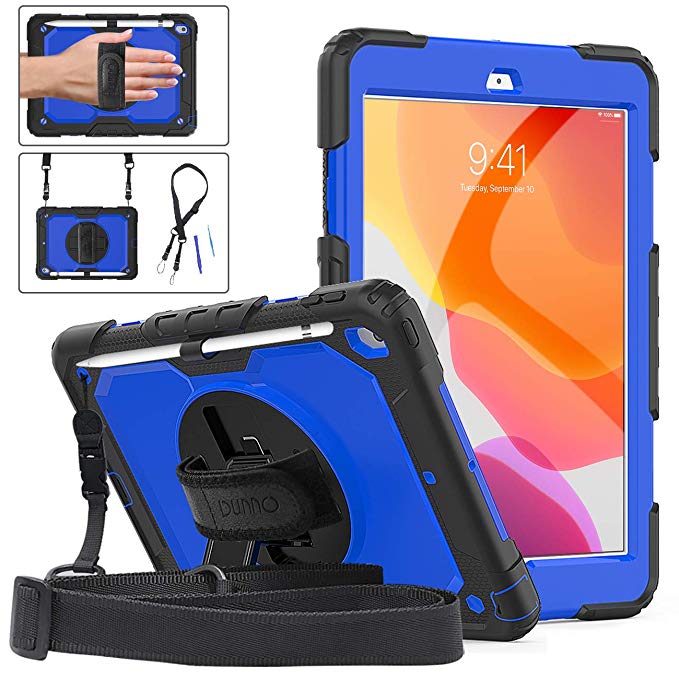 DUNNO New iPad 10.2 Case 2019 - Heavy Duty Protective Case with 360° Rotating Kickstand & Built-in Screen Protector Shockproof Design for iPad 7th Gen 10.2 Inch 2019 (Black/Navy)