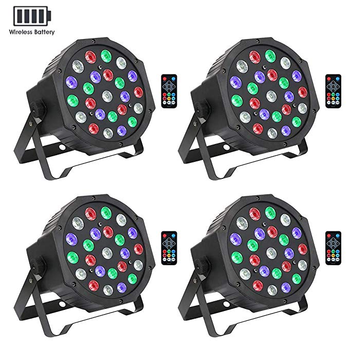 Stage Lights Package Wireless Battery Version, OPPSK 24W 24LED RGBW Par Lights Battery Power 4 Pack 8-15Hours Playing Remote DMX Control for Wedding Church Live Show DJ Stage Lighting Party - 4 Pack