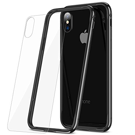 iPhone X Bumper Case, iPhone 10 Case, RANVOO Flexible Protective Bumper Frame for Apple iPhone X (2017) - Jet Black [with Back Screen Protecter]