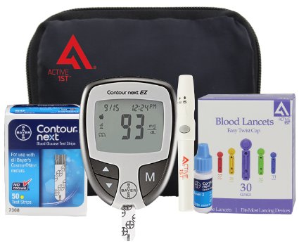 Bayer Contour NEXT Complete Diabetes Testing Kit 50 Count Bayer Contour NEXT EZ Meter WCarry Case 50 Test Strips 50 30g Lancets Lancing Device Control Solution Owners ManualLog Book