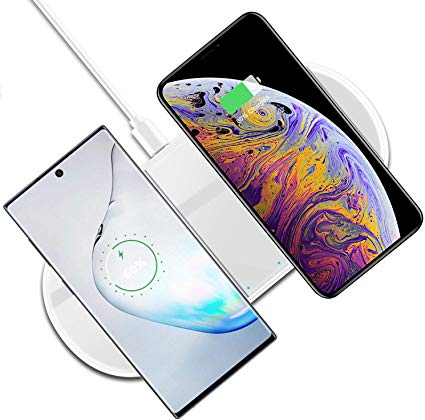 Innens Fast Wireless Charger, Dual 15W Coil 2.5D Mirror Wireless Charging Pad Dock for iPhone 11 Pro Max XS Max XS XR 8 8P, Galaxy S10 S9 S8 Plus, Note 10 Plus 10 9 8, Samsung Watch (Silver)
