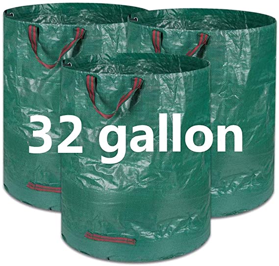 COCOCKA 3-Pack 32 Gallons Reusable Garden Waste Bags(H30,D18 inches)- Heavy Duty Gardening Bags, Lawn Bags,Reusable Trash Can,Leaf Bags,Yard Waste Bags with 4 handles