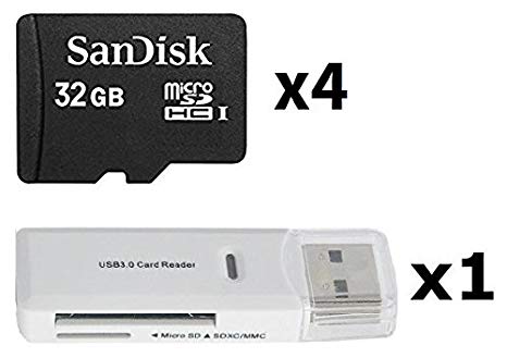 4 PACK - SanDisk 32GB MicroSD HC Memory Card SDSDQAB-032G (Bulk Packaging) LOT OF 4 & SD Memory Card Reader