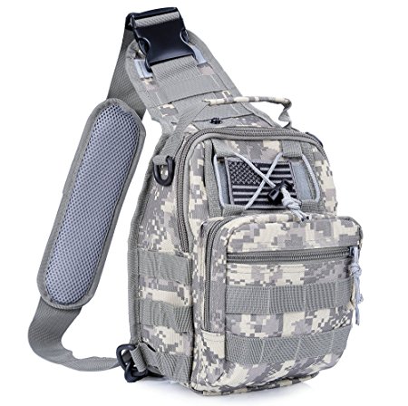 Boxuan Outdoor Tactical Shoulder Backpack（ flag patch）, Military & Sport Bag Pack Daypack for Camping, Hiking, Trekking, Rover Sling,chest bag ,Multi-Size Options,Multi-color Options