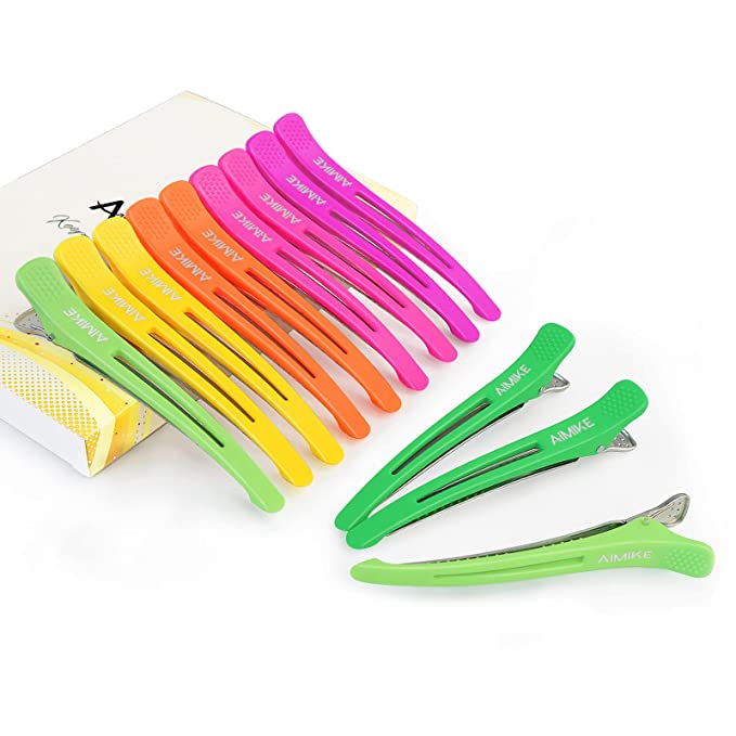 Neon Hair Clips, AIMIKE 12 Pcs Salon Hair Clips for Styling Sectioning, Duck Billed Hair Roller Clips, Professional Hair Styling Clips Sectioning, Hair Cutting Clips for Women, Hairdresser - 4.3” Long