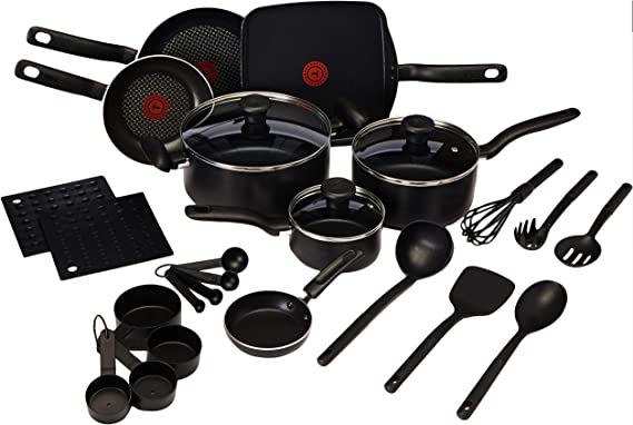 T-fal Initiatives Nonstick 20 Piece Pots And Pans Cookware Set, Black