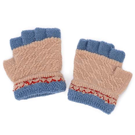 Flammi Kids Toddler Warm Half Fingerless Gloves Stretch Knitted Mittens for Girls Boys 2-4 Years