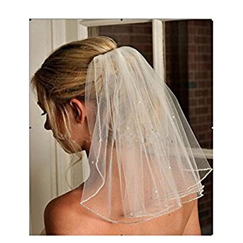 Fair Lady Simple 1 Layer Pencil Edge with Sequined Short Wedding Veil Bridal Veils