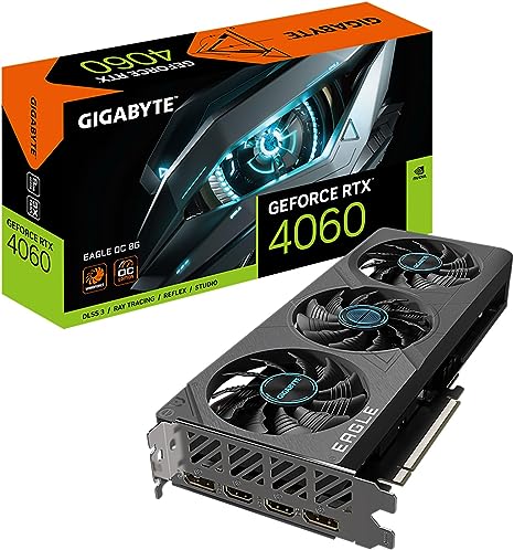 Gigabyte GeForce RTX 4060 Eagle OC 8G Graphics Card, 3X WINDFORCE Fans, 8GB 128-bit GDDR6, GV-N4060EAGLE OC-8GD Video Card