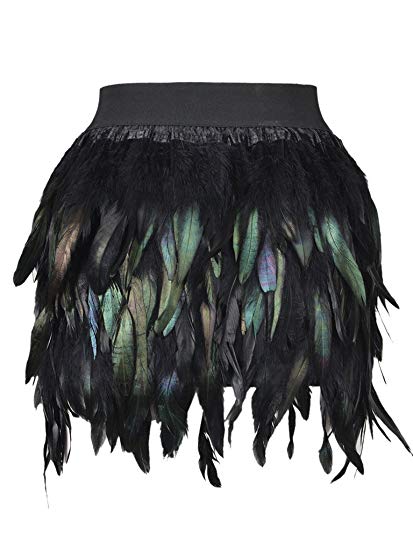 Women's Mid Waist A-Line Short Feather Skirt for Party Supply