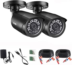 ZOSI 2 Pack 1080P Security Camera Outdoor with 80ft Night Vision, IP66 Weatherproof, Motion Detection, CCTV Surveillance Bullet Cameras Only Support TVI DVR,1080p 2 Tvi Bullet Camera -Black