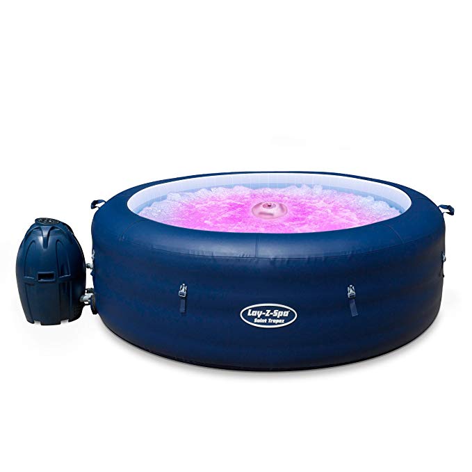 Lay-Z-Spa Saint Tropez Hot Tub with Floating LED Light 2019 model, AirJet Inflatable Spa, 4-6 Person