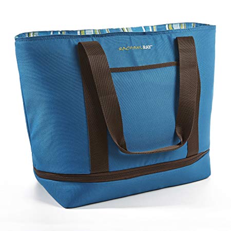 Rachael Ray Expandable Insulated Tote Bag, XL Capacity for Grocery Shopping/Entertaining, Marine Blue Stripe