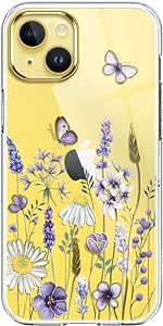 luolnh Compatible with iPhone 14 Case with Flowers,for Girly Women,Shockproof Clear Floral Pattern Hard Back Cover for iPhone 14 6.1 inch 2022£¨Blue Purple Wildflower£©