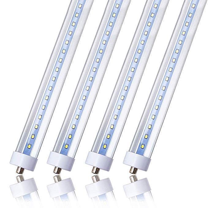 8FT LED Tube Lights, 45W Single Pin FA8 Base LED Tubes - T8|T10|T12 LED Shop Light Tube, 4500 Lumens 6000K, Cold White | Dual-Ended Power, Fluorescent Replacement, Clear Cover - Pack of 4 Units