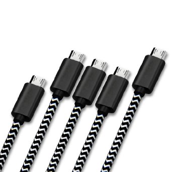 iSeeker Premium Micro USB Cables, [5-pack] Braided Charging Cord, Data Cables(1ft, 3.3ft, 6.6ft) for Android Smart phone, Samsung, Blackberry, HTC, Sony, Nokia (black)
