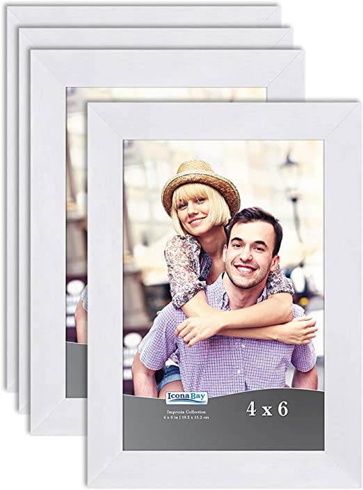 Icona Bay 4x6 (10x15 cm) Picture Frame Set (White, 4 Pack), Simple Modern Design, Table Top Kickstand and Wall Hanging Hooks Included, Impresia Collection