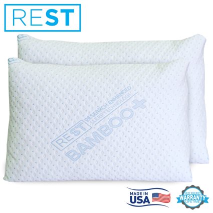 Bamboo Pillow Cover With Zipper By REST. Turn Your Pillow Into A Bamboo Pillow! Hypoallergenic, Dust Mite/Bed Bug Resistant, Made in the USA! (2, Queen 18" x 26")