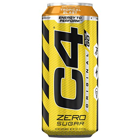 Cellucor C4 Original Carbonated Zero Sugar Energy Drink, Pre Workout Drink   Beta Alanine, Sparkling Tropical Blast, 16 Ounce Cans (Pack of 12)