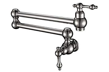 Havin HV1005 Pot Filler Folding Faucet, Chrome, Stretchable Double Joint Swing Arm Wall Mount Kitchen Faucet, Single Hole Two Handle Kitchen Sink Faucet Chrome Plating (Pot Filler Faucet Style B_CP)