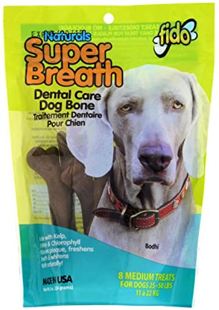 Fido Super Breath Dental Care Bones for Dogs, Made with Kelp, Parsley and Chlorophyll - Naturally Freshens Breath, Reduces Plaque and Whitens Teeth