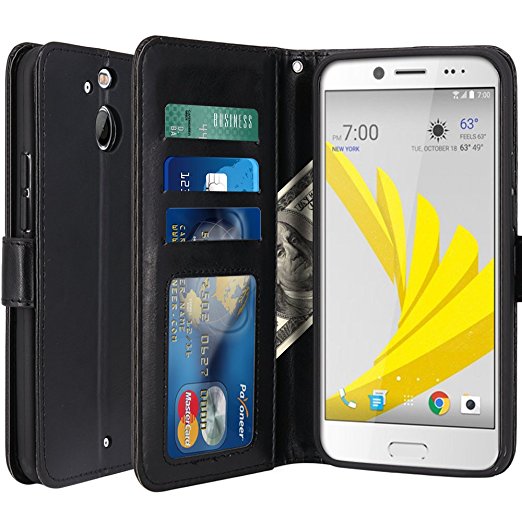 HTC Bolt Case, LK Luxury PU Leather Wallet Flip Protective Case Cover with Card Slots and Stand for HTC Bolt (Black)