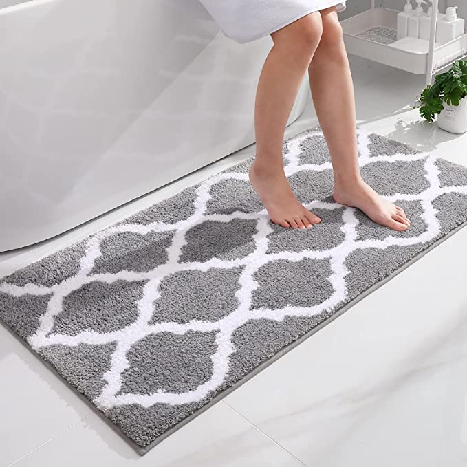 Olanly Luxury Bathroom Rug Mat, Soft and Absorbent Microfiber Bath Rugs, Non-Slip Shaggy Bath Carpet, Machine Wash Dry, Bath Mats for Bathroom Floor, Tub and Shower, 24x47, Grey