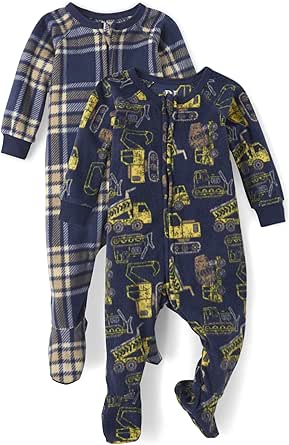 The Children's Place Baby Boys' and Toddler Fleece Zip-Front One Piece Footed Pajamas 2-Pack