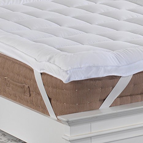 Premium New 5cm Deep DOUBLE SIZE Microfibre Mattress Topper with Peach Feel Microfibre Casing, Box Stitched & Elasticated Corner Straps from Lancashire Bedding