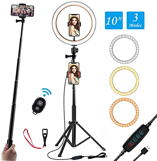Ring Light 10" with Stand & Double Holder for YouTube Video, Desktop Led Ring Light for Streaming, Makeup, Selfie Photography