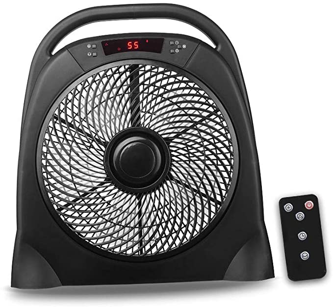 HYD-Parts 12inch 3 Speed Table Fan Floor Fan with Remote Control, Air-Circulator Home Fan Office Fan with Timer,Black