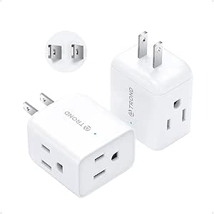 TROND 2 Prong to 3 Prong Outlet Adapter, 2 Prong Multi Plug Wall Outlet Extender, 3 Side Outlet Plug Splitter, Horizontal Wall Tap for Non-ground Outlet for Old Home Hotel Cruise Travel, 2 Pack, White