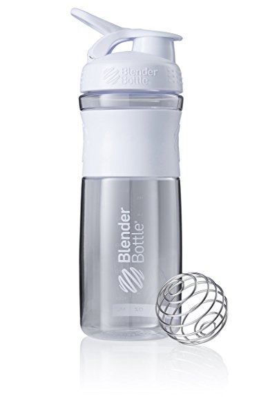 BlenderBottle SportMixer Tritan Grip Shaker Bottle, Clear/White, 28-Ounce