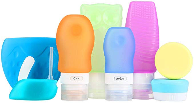 ieGeek Travel Bottles, 10 Pcs Leak Proof Travel Containers for Liquid, BPA Free Refillable Squeezable Travel Cosmetic Bottles with Toothbrush Cover Toiletry Bag for Shampoo Lotion Sunblock