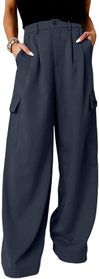 Dokotoo Womens High Waisted Wide Leg Cargo Pants Baggy Casual Work Pants with 4 Pockets