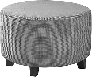 H.VERSAILTEX Ottoman Cover Stretch Ottoman Slipcover Round Ottoman Storage Cover Folding Stool Covers Furniture Protector Cover for Footrest Ottoman Fit Dia 30" - 41", Dove