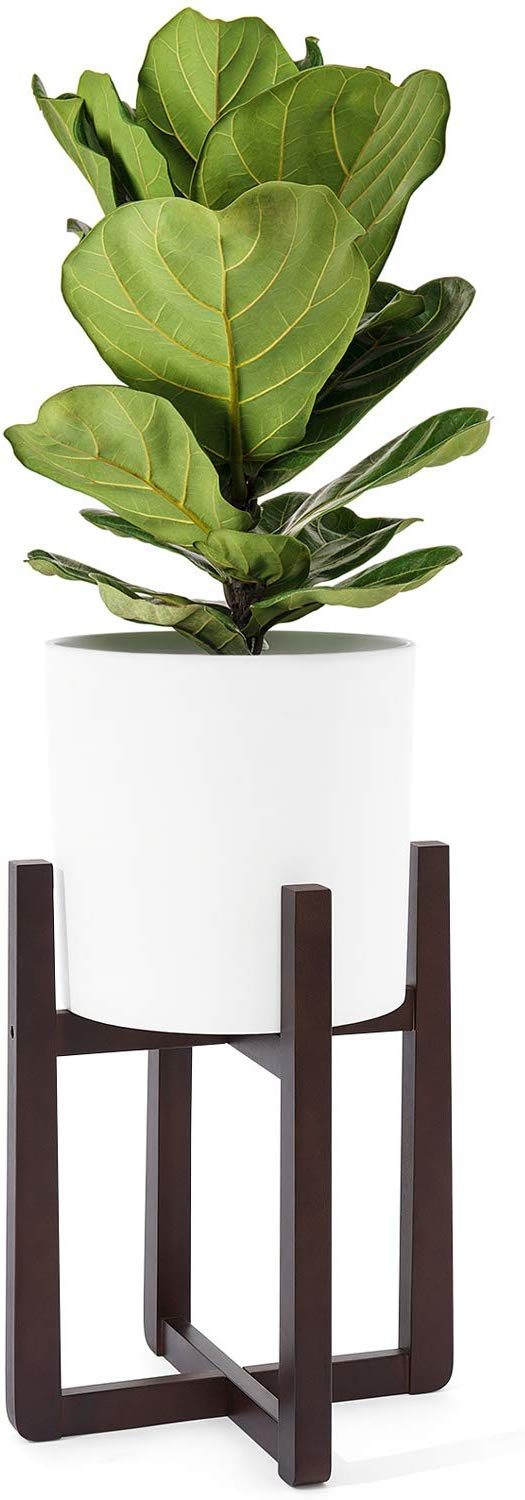 Mkono Planter Stand Mid Century Wood Flower Pot Holder Indoor Tall Plant Stand Modern Home Decor, Up to 10 Inch Planter (Plant and Pot NOT Included), Dark Brown