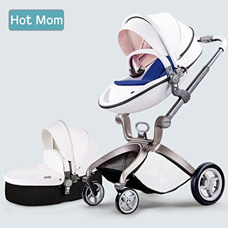 Hot Mom Pushchair 2016, 3 in 1 Baby Stroller Travel System With Bassinet White(blue)