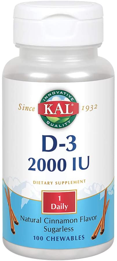 KAL D-3 2000 IU Sugarless Chewable Vitamin Tablets, Cinnamon, 100 Count