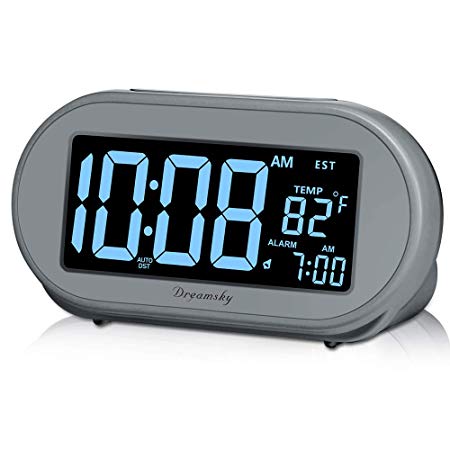 DreamSky Auto Time Set Alarm Clock with Snooze & Full Range Dimmer 0-100% Adjustable Brightness, USB Charging Port, Auto DST, 4 Time Zones Alarm Clocks for Adult Kids Bedrom