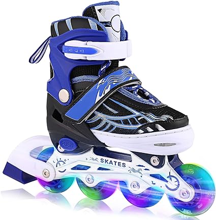 WeSkate Inline Skates, Adjustable Roller Skates with All Light Up Wheels 2 Colors and 3 Sizes Inline Skates Blades for Kids Boys Girls Men Women