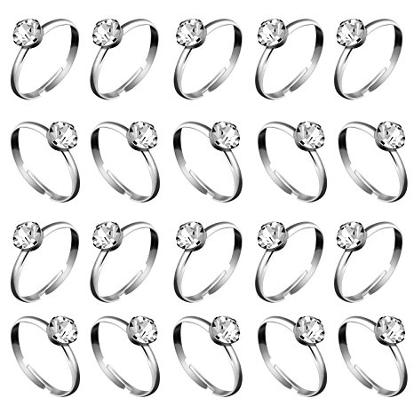 Whaline 36 Pack Silver Diamond Engagement Rings Bridal Shower Rings for Party Supply, Wedding Table Decorations, Favor Accents, Cupcake Toppers