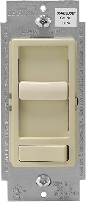 Leviton 6674-P0I SureSlide Universal 150-Watt LED and CFL/600-Watt Incandescent Dimmer, Ivory