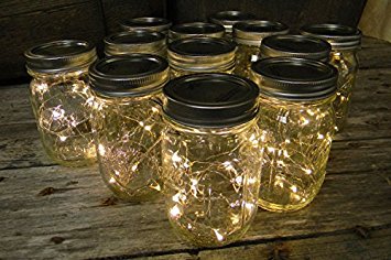 Mason Jar Light, 16 Oz. Pint, Warm White Battery Fairy Lights, Set Of 12