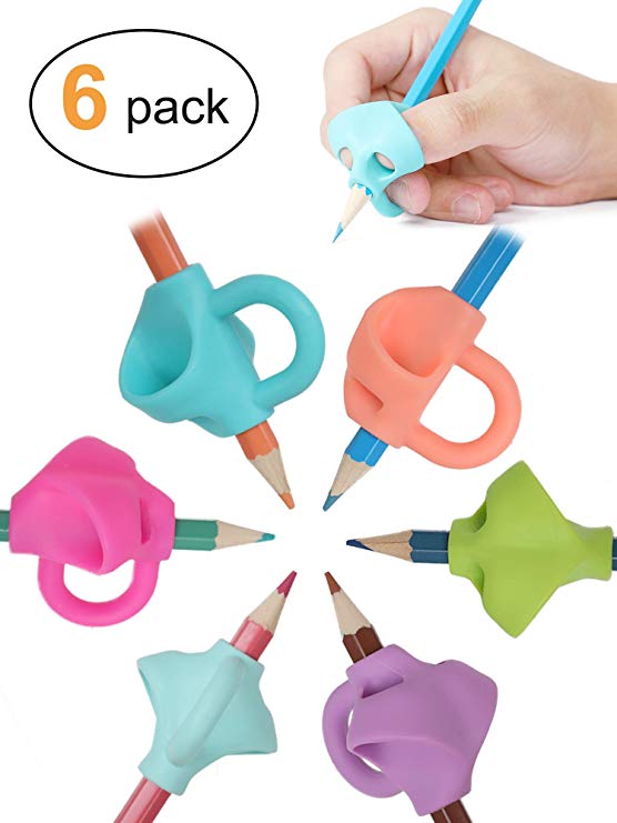 Pencil Grips, Jarlink Pencil Grips for Kids Handwriting Aid Grip Trainer Posture Correction Finger Grip for Kids, Adults, Arthritis Designed for Righties Or Lefties (6PCS)