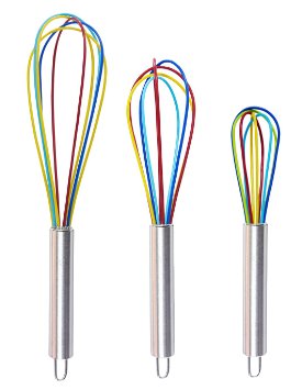 Clearance Sale - Ouddy Colorful Silicone Whisk Balloon Whisk Set Wire Whisk Egg Frother Milk and Egg Beater Blender - Kitchen Utensils for Blending Whisking Beating Stirring Set of 3