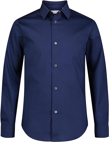 Calvin Klein Boys' Long Sleeve Slim Fit Dress Shirt, Style with Buttoned Cuffs & Shirttail Hem