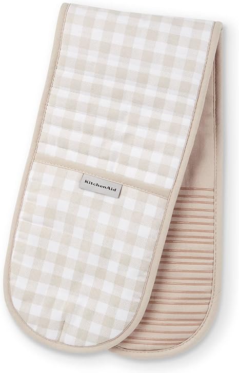 KitchenAid Gingham Casserole Mitt Single Pack, Milkshake Tan, 35"x7.5"